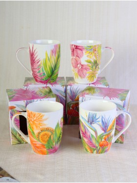 Floral Print Mug Cup Set (4ps) With Gift Box 350ml (12oz)